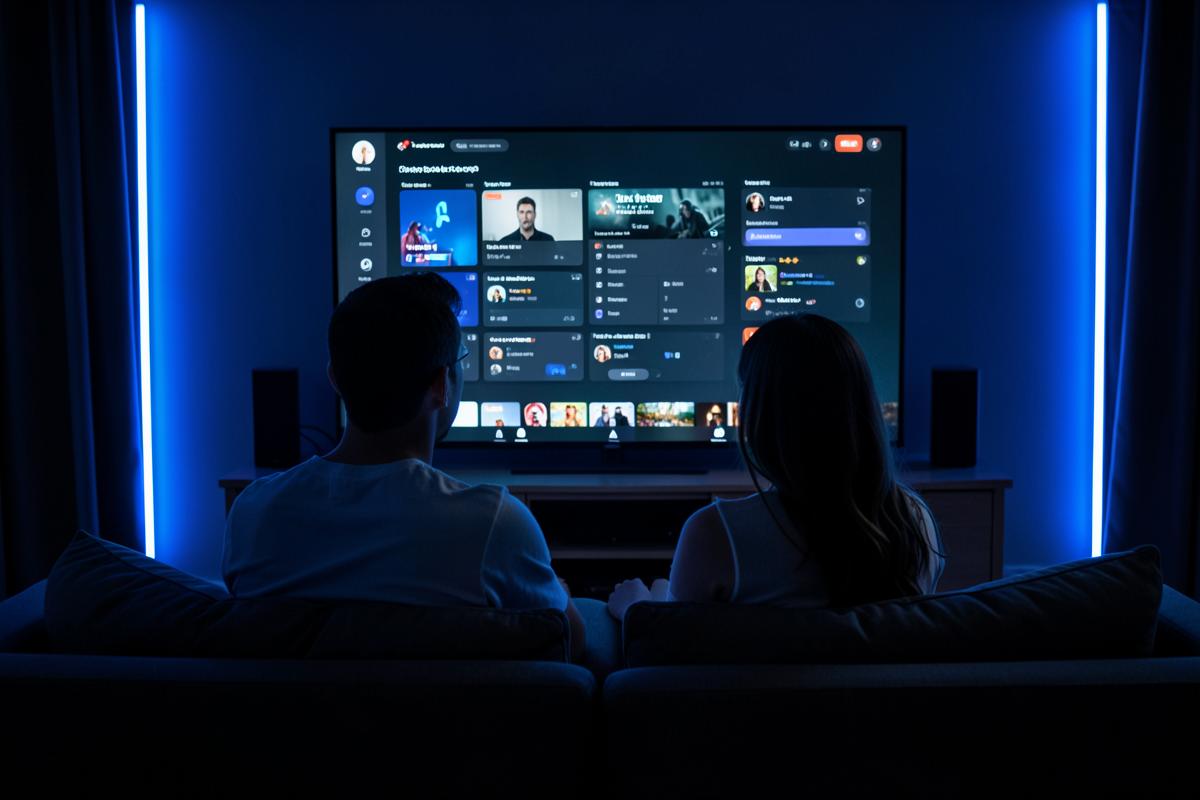 Casal assistindo streaming na TV em casa